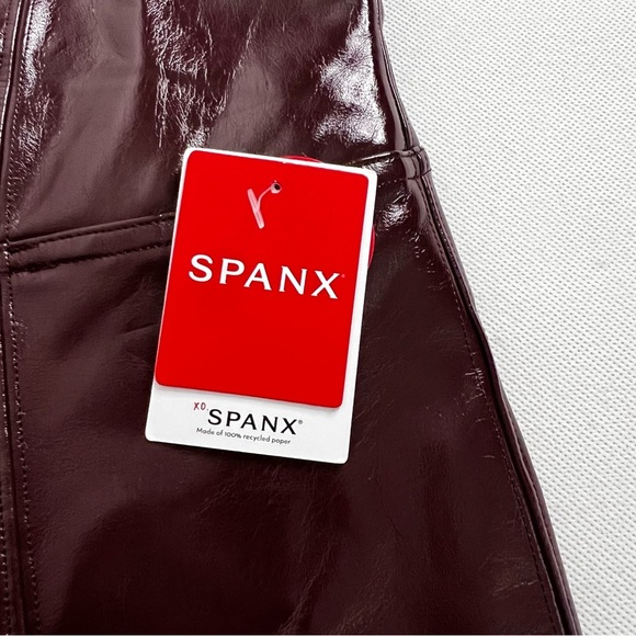 SPANXshape Faux Leather Patent Leggings Size Medium Ruby Burgundy Shiny - Picture 12 of 16